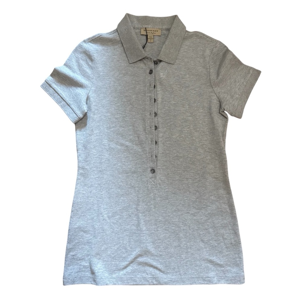 Burberry Light Gray Button Down Polo Shirt. Size Small Petite. BNWT
